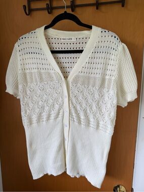Grace Karin Cream Short-Sleeve Openwork Knit Cardigan